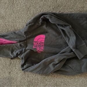 The North Face Charcoal Hoodie with Vibrant Pink Logo
